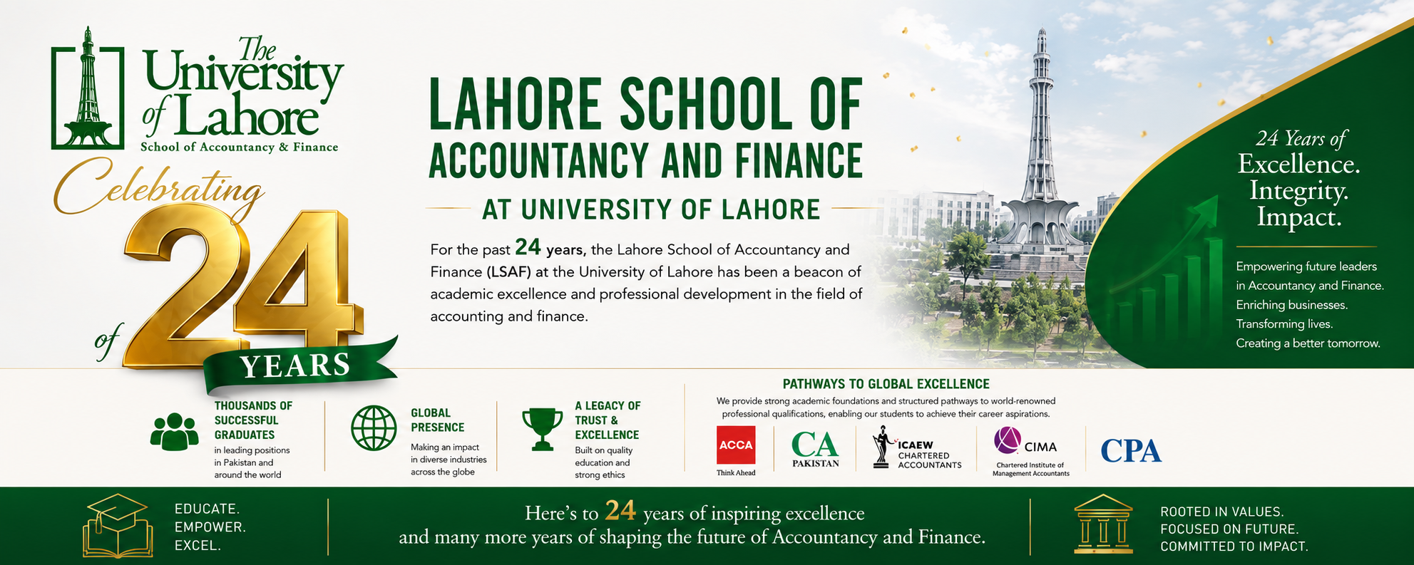 Celebrating 24 years of the Lahore School of Accountancy and Finance at the University of Lahore